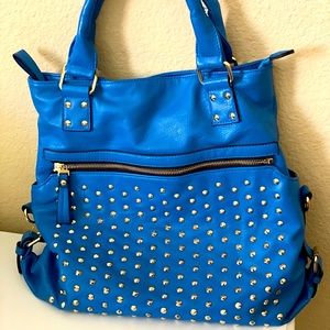 Blue studded handbag